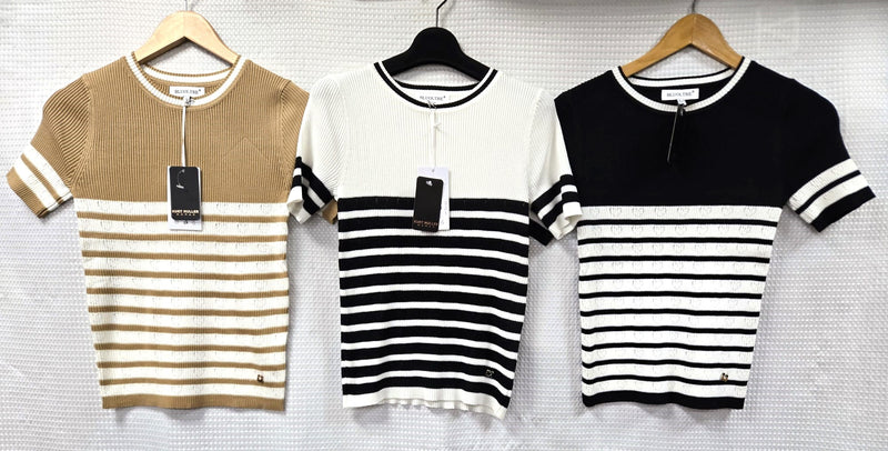 Ribbed Knit Striped Top - jqwholesale.com