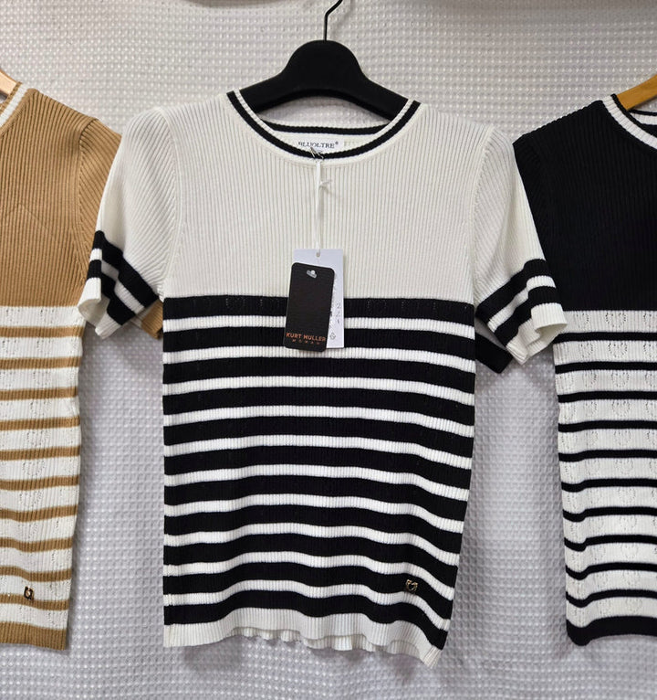 Ribbed Knit Striped Top - jqwholesale.com