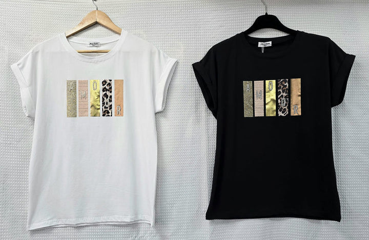 Amour Pearl Embellished Leopard T-shirt - jqwholesale.com