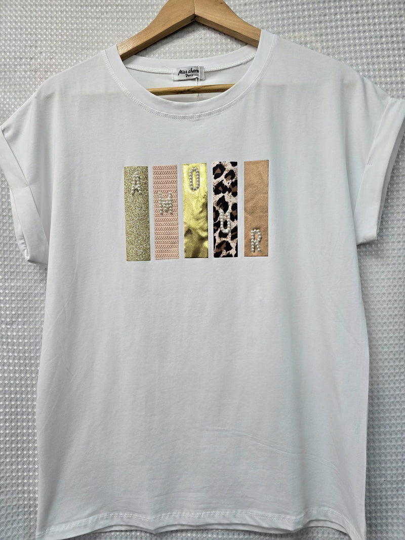 Amour Pearl Embellished Leopard T-shirt - jqwholesale.com