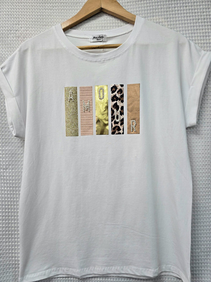 Amour Pearl Embellished Leopard T-shirt - jqwholesale.com