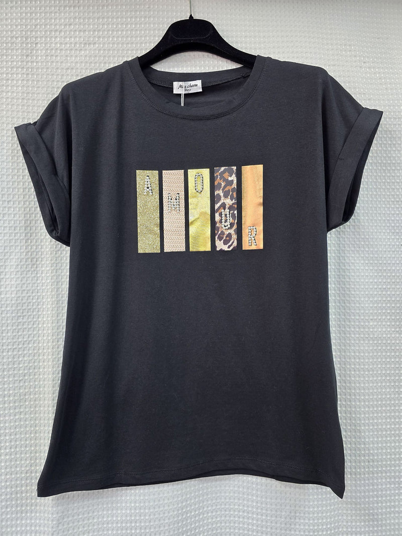 Amour Pearl Embellished Leopard T-shirt - jqwholesale.com