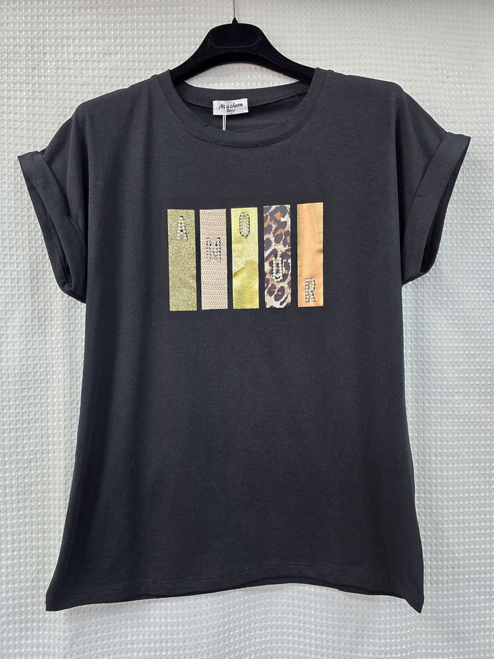 Amour Pearl Embellished Leopard T-shirt - jqwholesale.com