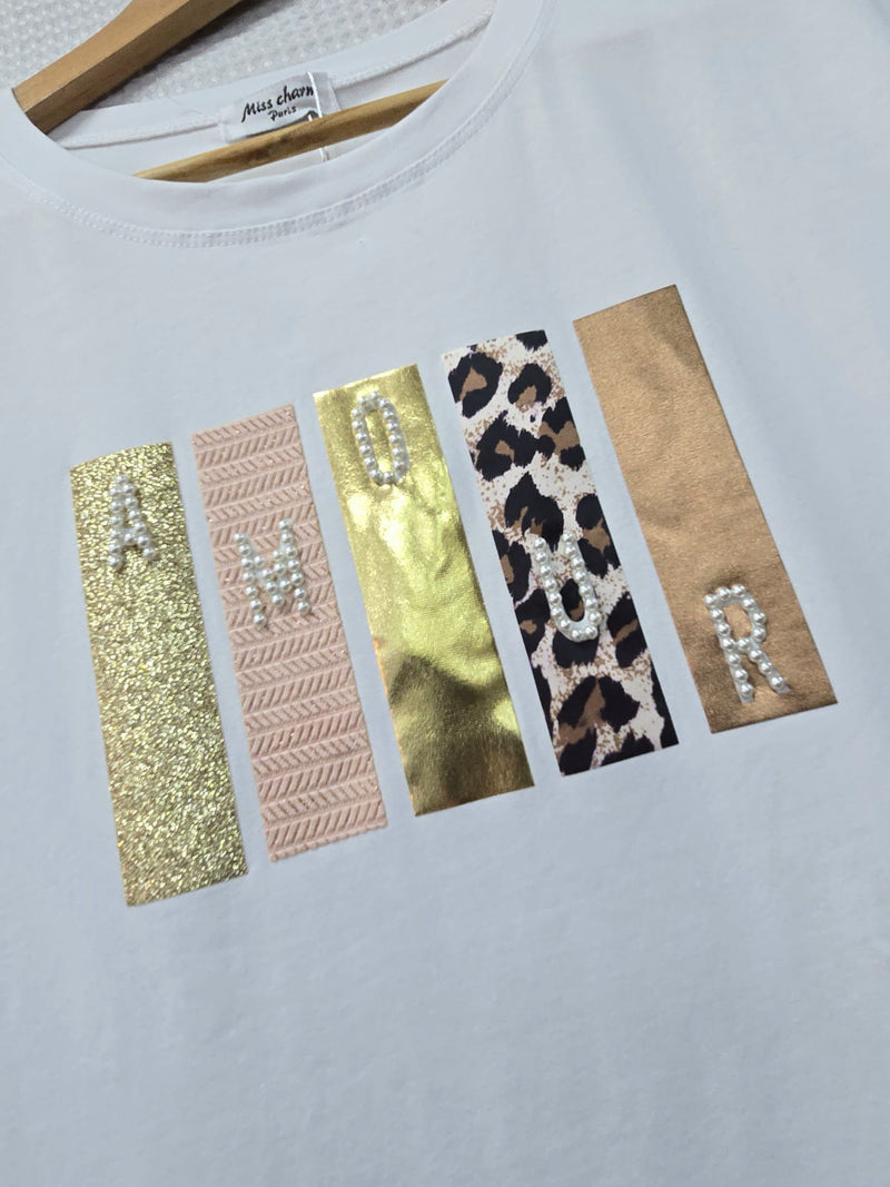 Amour Pearl Embellished Leopard T-shirt - jqwholesale.com