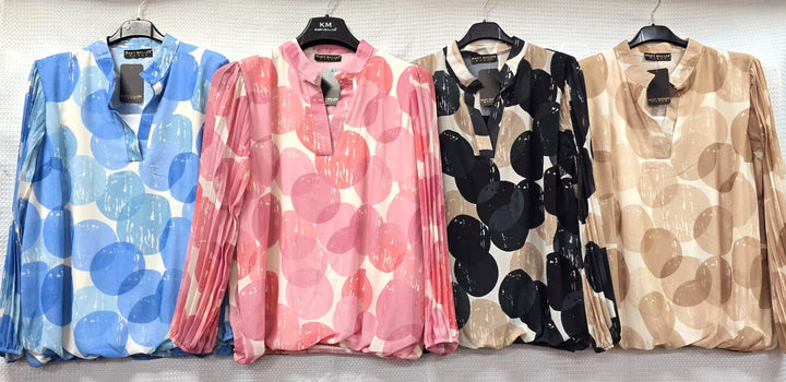 Sophia Plisse Sleeve Bubble Hem Blouse – One Size (UK 8-16) - jqwholesale.com