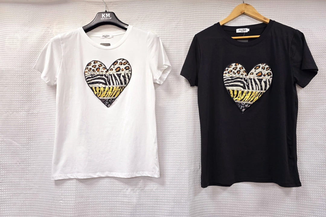 Crystal Heart Embellished Animal Cotton T-shirt (2P.PACK - S/M, L/XL) - jqwholesale.com