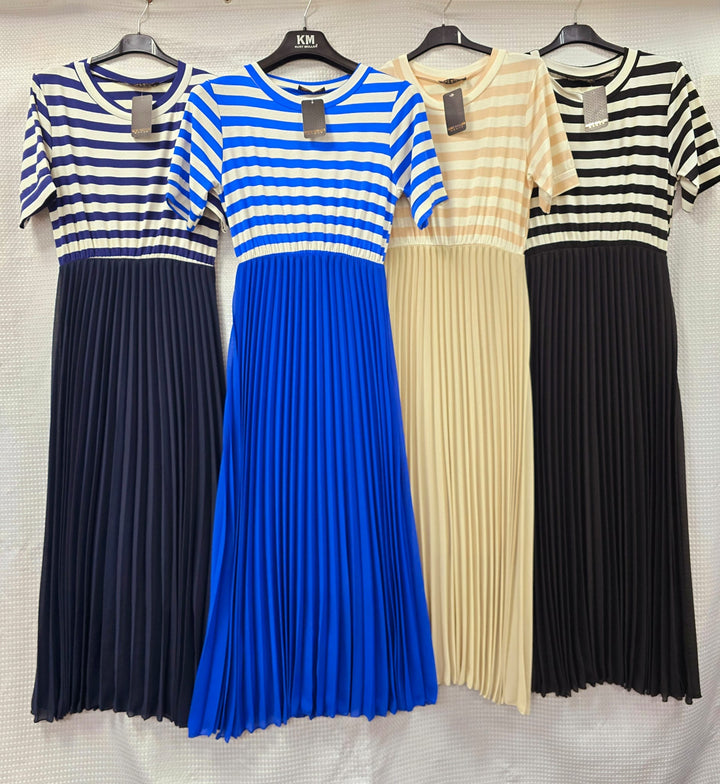 Cruise Stripe Plisse Pleated Maxi Dress (2P.PACK - S/M, L/XL) - jqwholesale.com