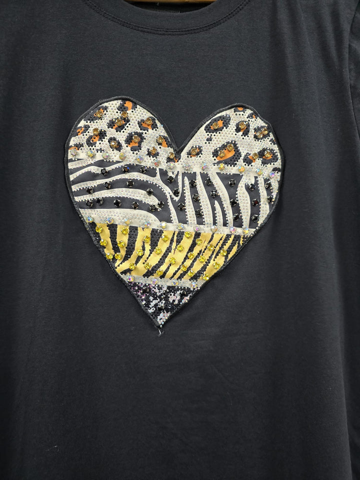 Crystal Heart Embellished Animal Cotton T-shirt (2P.PACK - S/M, L/XL) - jqwholesale.com