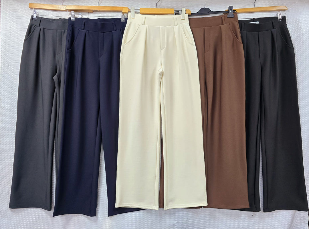 Wide Leg Bi Stretch Elasticated Stretch Trousers (12p.pack) - jqwholesale.com
