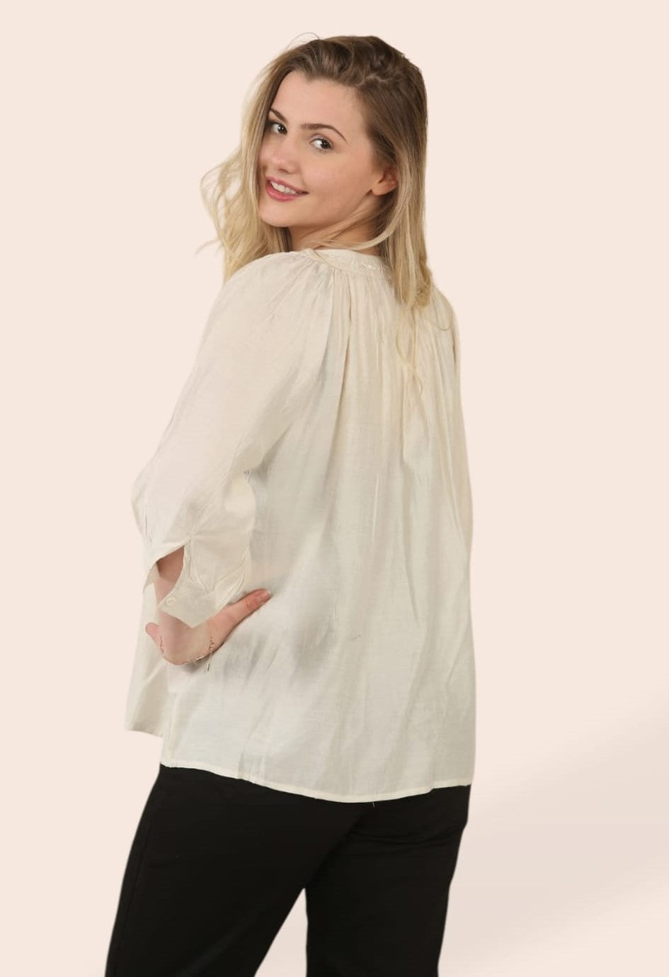 Silky Full Embroidery V Mandarin Blouse (2p.pack) - jqwholesale.com