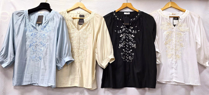 Silky Full Embroidery V Mandarin Blouse (2p.pack) - jqwholesale.com