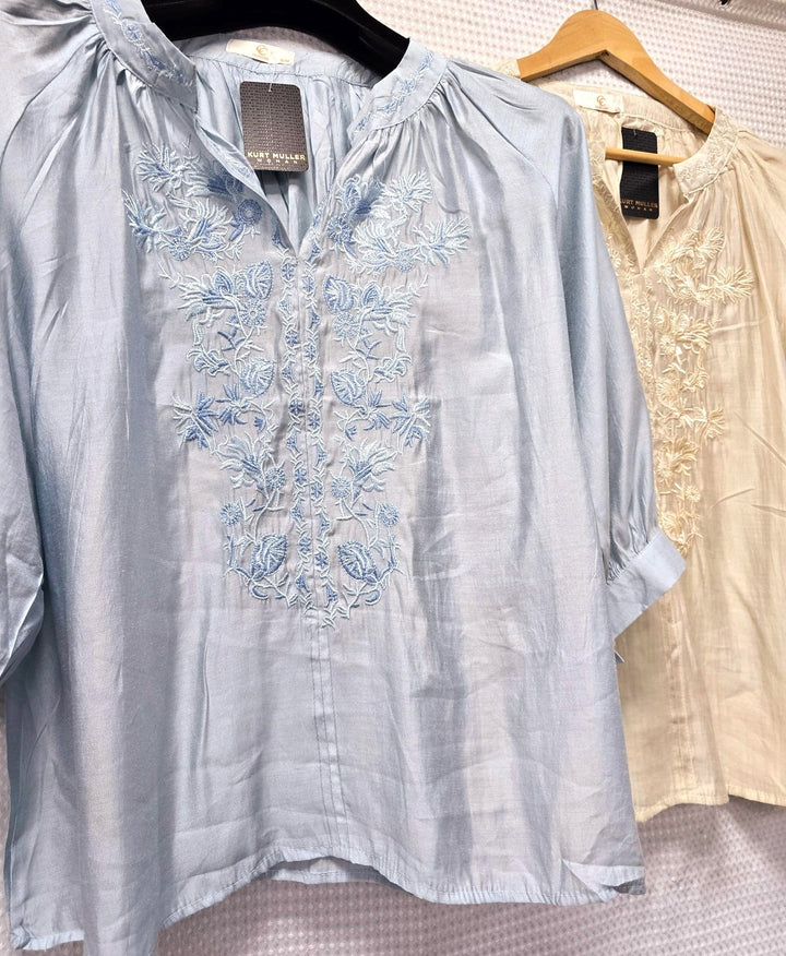 Silky Full Embroidery V Mandarin Blouse (2p.pack) - jqwholesale.com