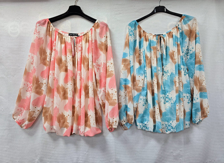 Spring Flower Bardot Bubble Hem Blouse - jqwholesale.com
