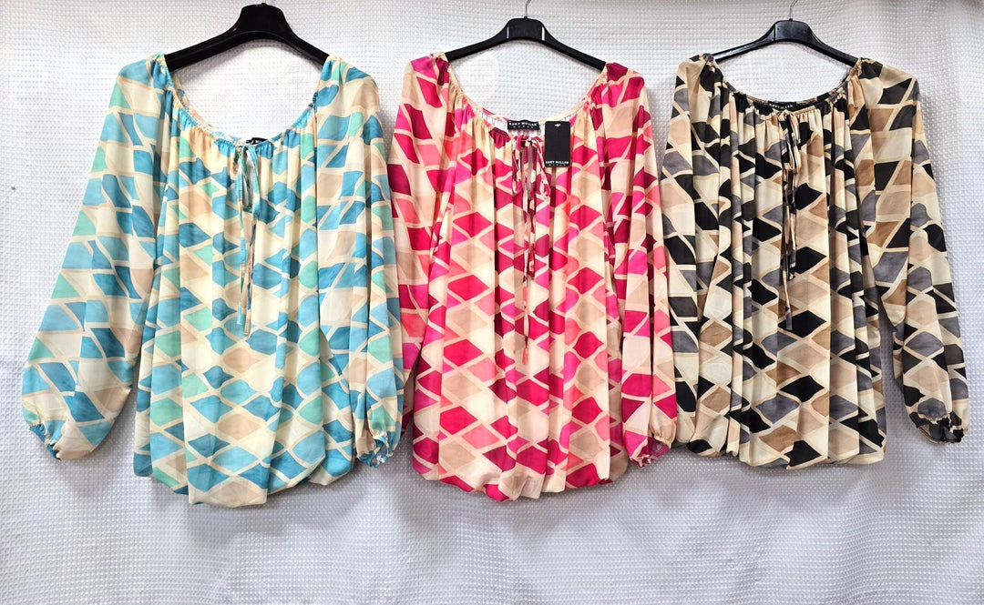 Athena Diamond Bardot Bubble Hem Blouse - jqwholesale.com