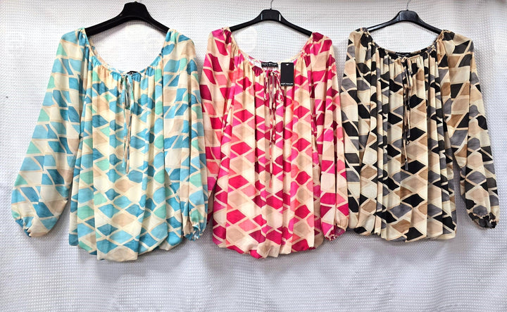 Athena Diamond Bardot Bubble Hem Blouse - jqwholesale.com