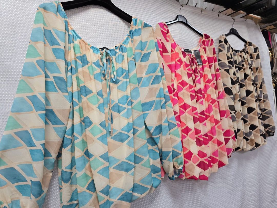 Athena Diamond Bardot Bubble Hem Blouse - jqwholesale.com