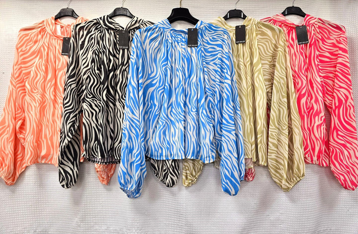 Bow Back Zebra Print Blouse - jqwholesale.com