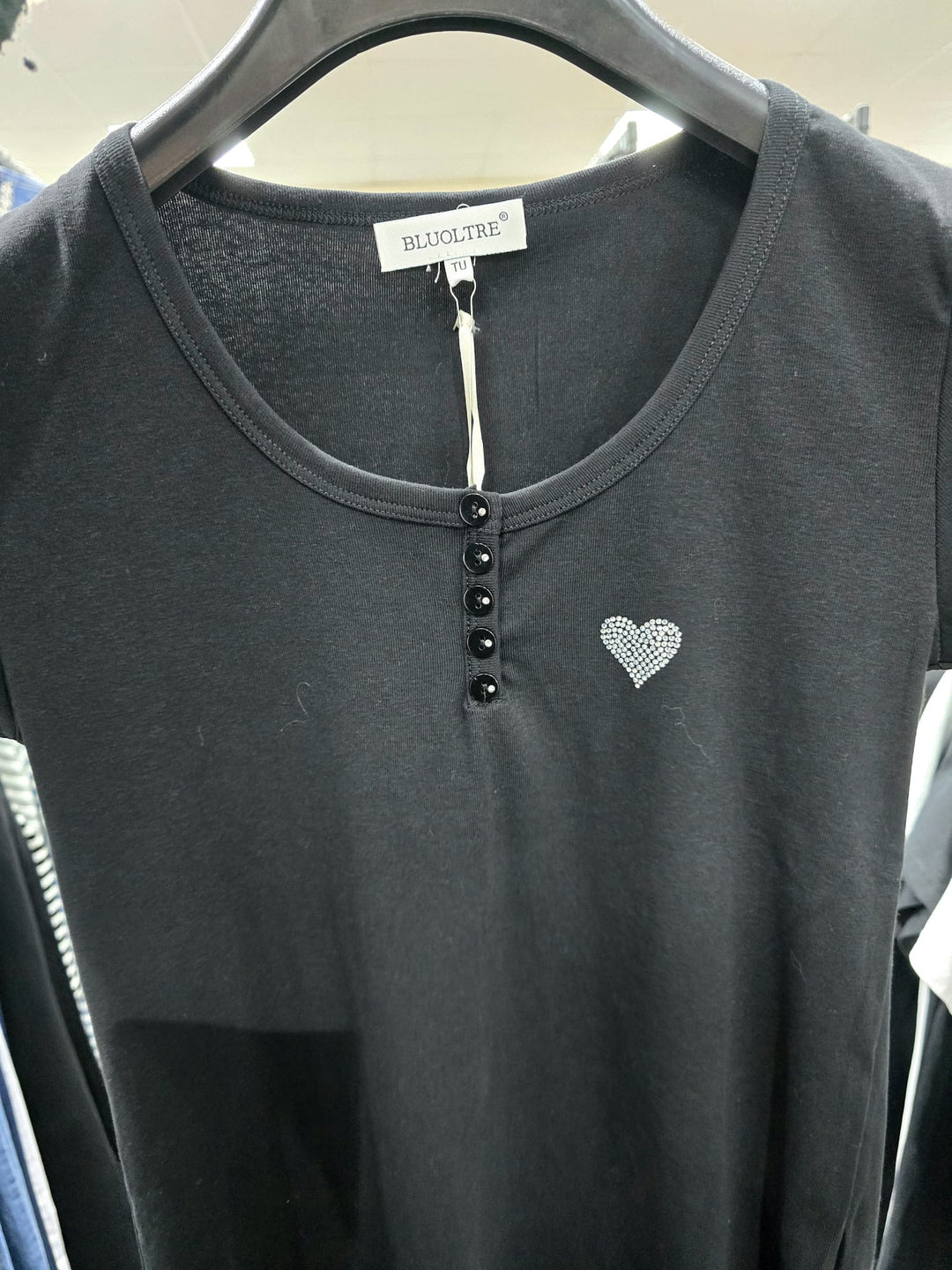 Sequin Heart Button Slim Fit T-shirt (10P.PACK) - jqwholesale.com