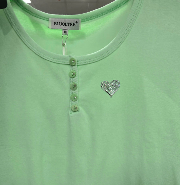 Sequin Heart Button Slim Fit T-shirt (10P.PACK) - jqwholesale.com