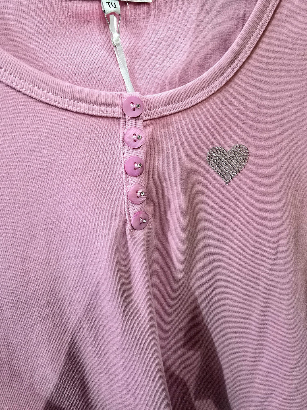 Sequin Heart Button Slim Fit T-shirt (10P.PACK) - jqwholesale.com
