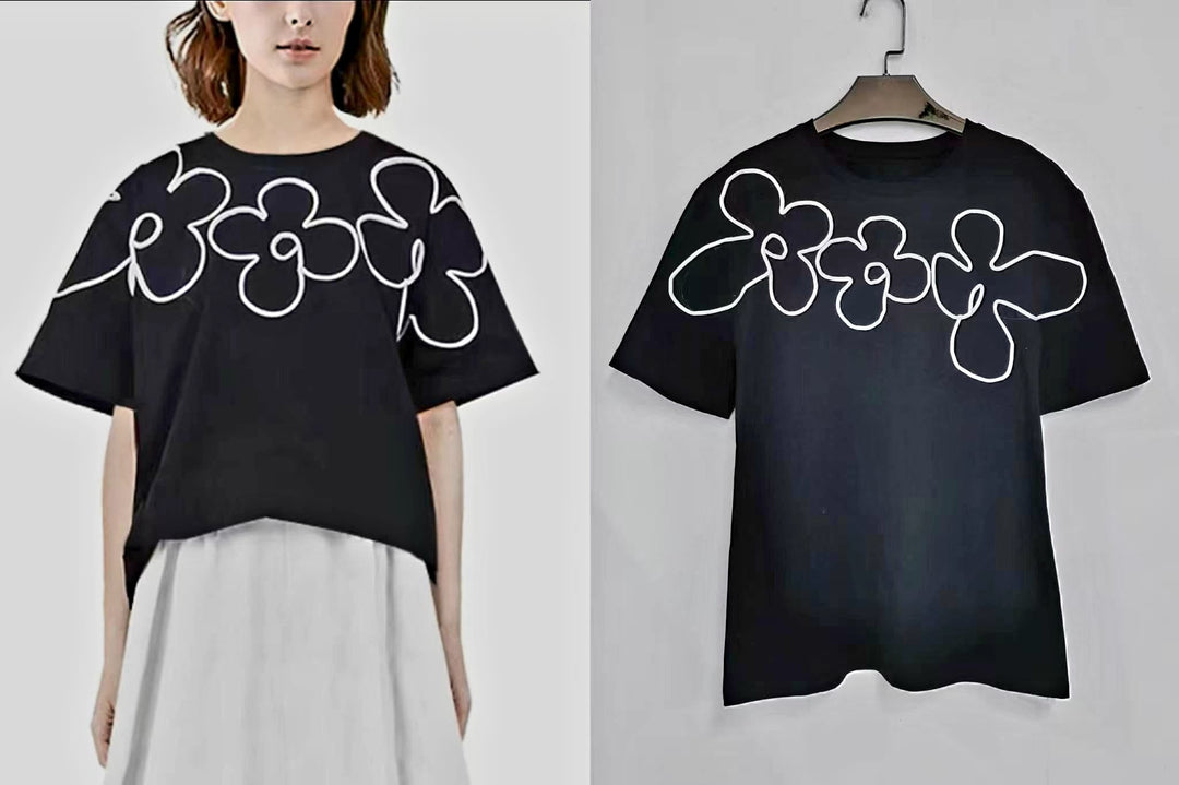 Cornelli Flower Cotton T-shirt Top (2P.PACK) - jqwholesale.com