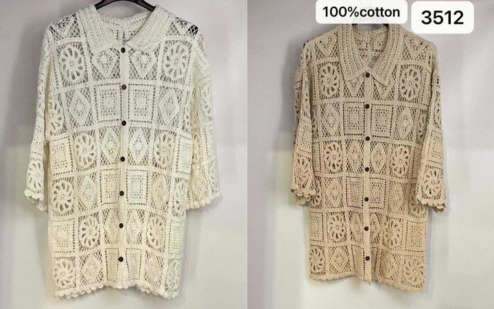 Cotton Crochet Collar 3/4 sleeve Shirt (2P.PACK) - jqwholesale.com
