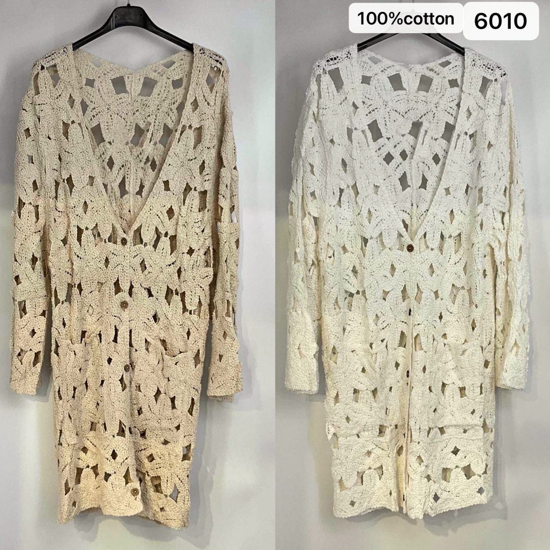 Long Crochet Cotton 2 Pocket Cardigan (2P.PACK) - jqwholesale.com