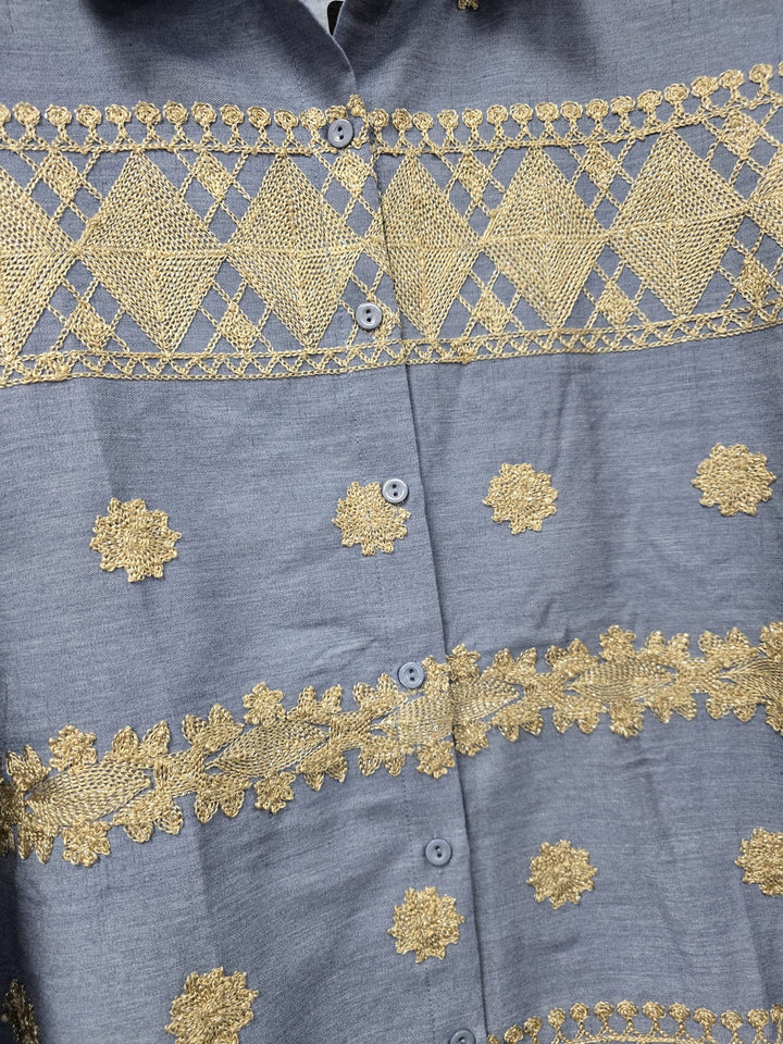 Oro Gold Embroidery Soft Chambray Cotton Shirt (2P.PACK) - jqwholesale.com