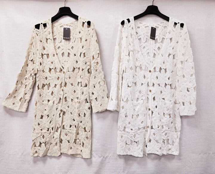 Long Crochet Cotton 2 Pocket Cardigan (2P.PACK) - jqwholesale.com