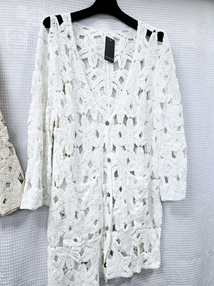 Long Crochet Cotton 2 Pocket Cardigan (2P.PACK) - jqwholesale.com
