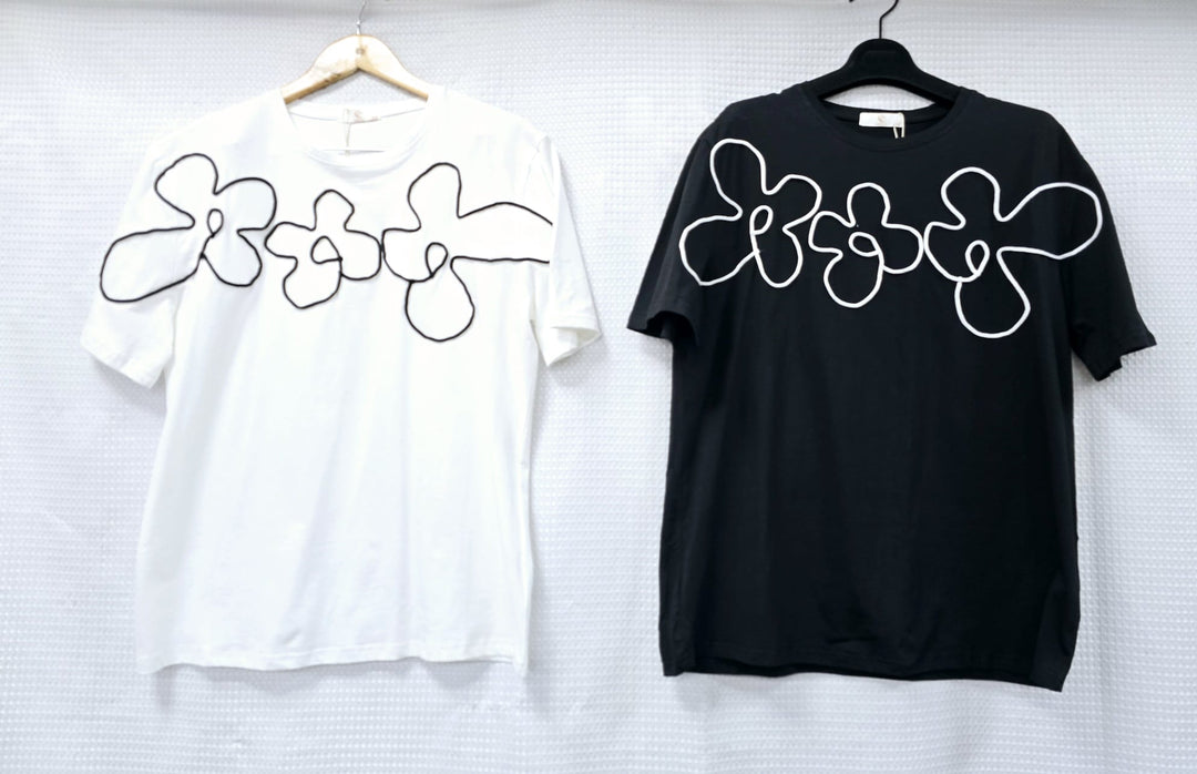 Cornelli Flower Cotton T-shirt Top (2P.PACK) - jqwholesale.com