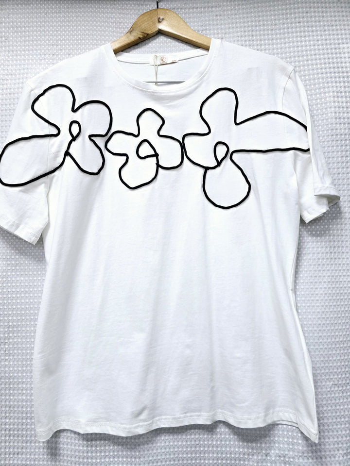Cornelli Flower Cotton T-shirt Top (2P.PACK) - jqwholesale.com