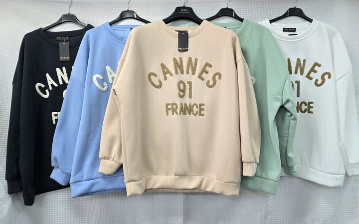 Cannes Oversized Cotton Sweatshirt Top - jqwholesale.com