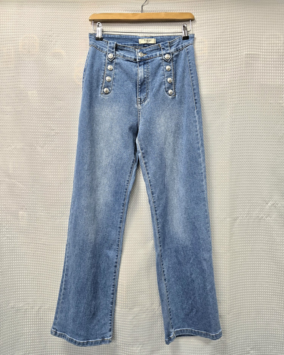 Silver Button Wide Leg Light Wash Jeans (10P.PACK) - jqwholesale.com