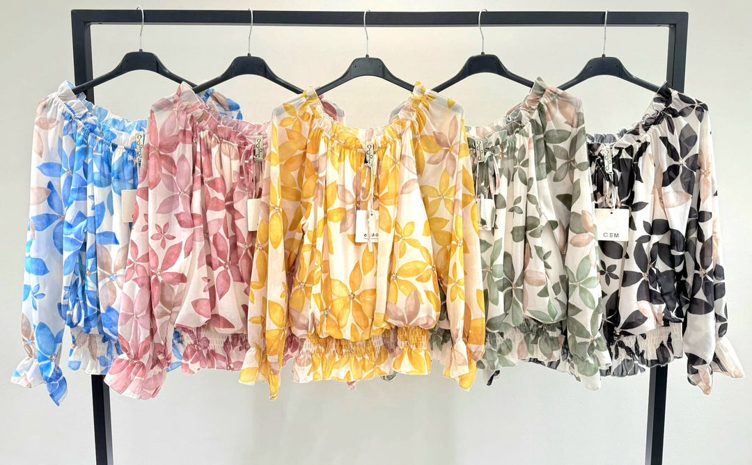 Floral Bardot Ruffle Blouse (PRE ORDER) - jqwholesale.com