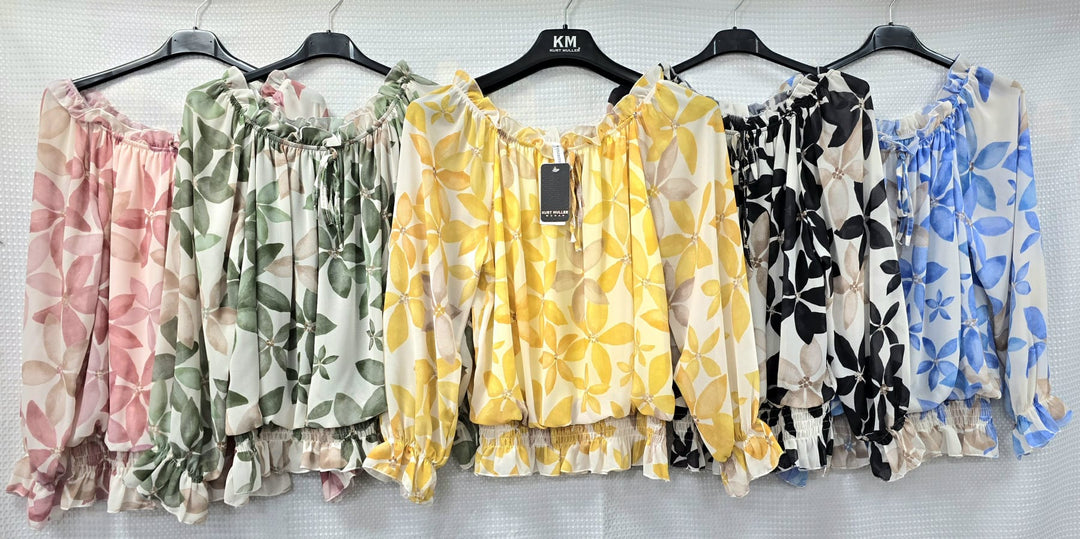 Floral Bardot Ruffle Blouse (PRE ORDER) - jqwholesale.com