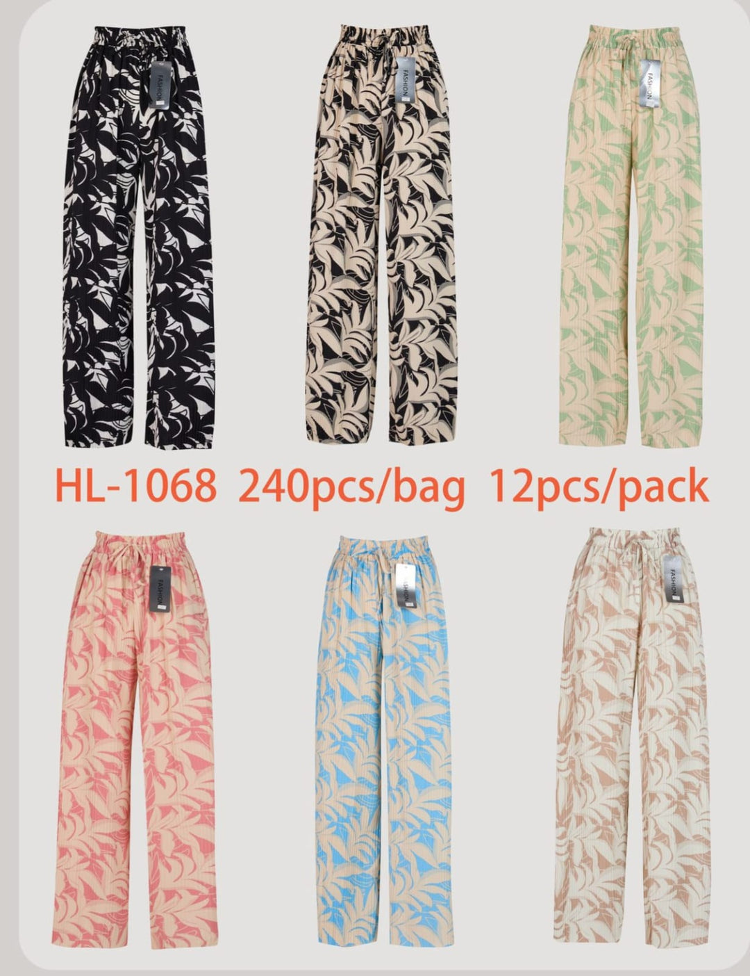 Palm Plisse Wide Leg Elasticated Trousers (12P.PACK) - jqwholesale.com
