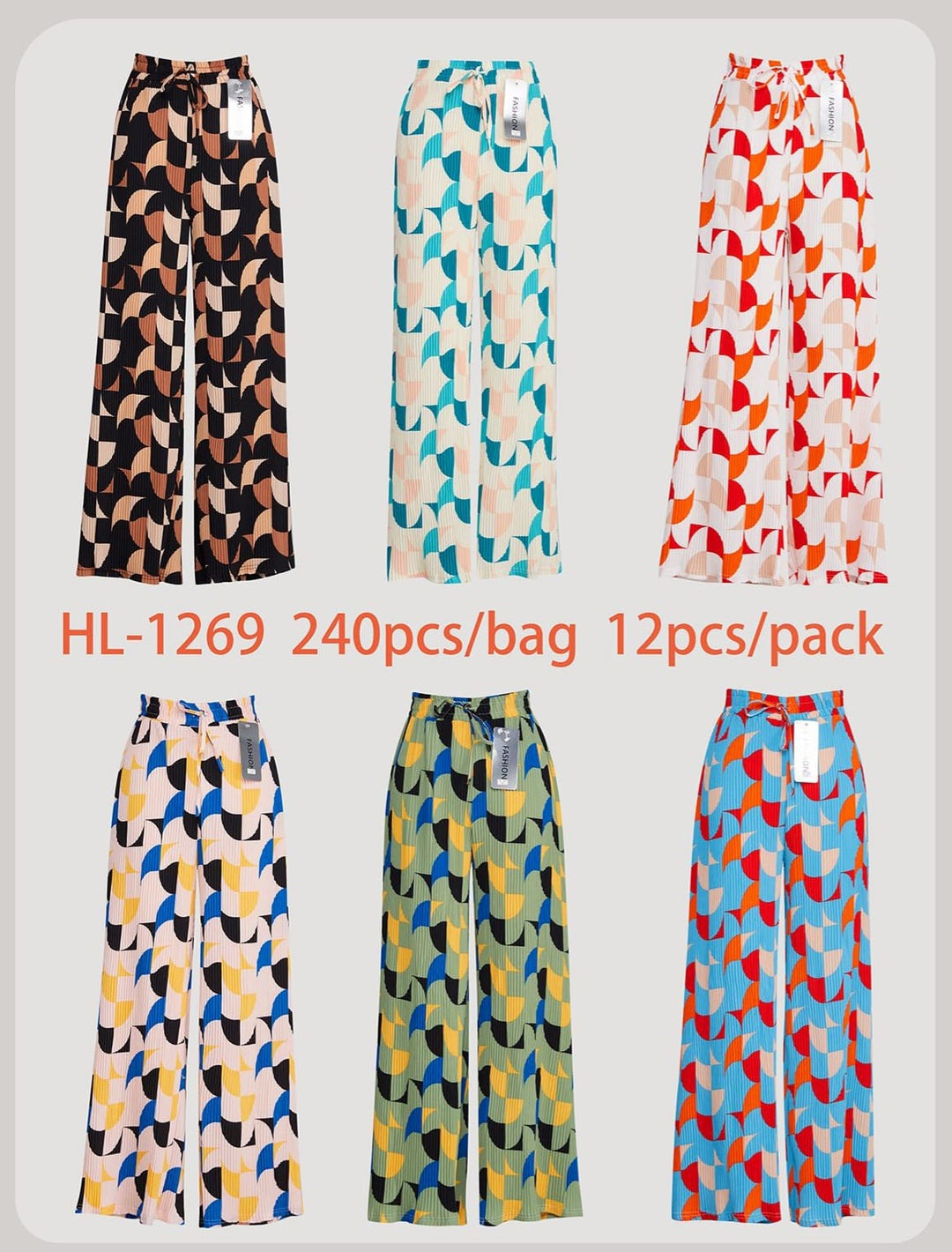 Retro Plisse Wide Leg Elasticated Trousers (12P.PACK) - jqwholesale.com
