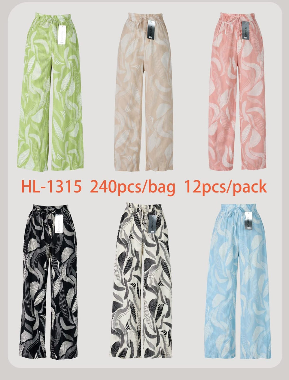 Wave Plisse Wide Leg Elasticated Trousers (12P.PACK) - jqwholesale.com