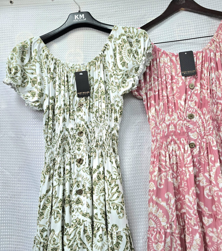 Paisley Print Bardot Midi Dress (2P.PACK) - jqwholesale.com