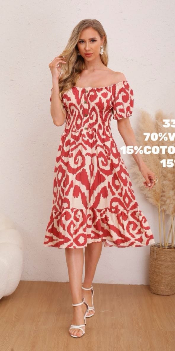 Marble Print Cotton Linen Bardot Midi Dress (3P.PACK) - jqwholesale.com