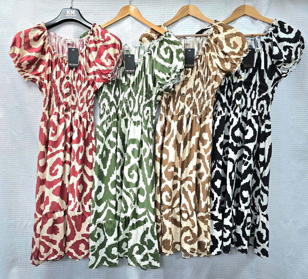 Marble Print Cotton Linen Bardot Midi Dress (3P.PACK) - jqwholesale.com