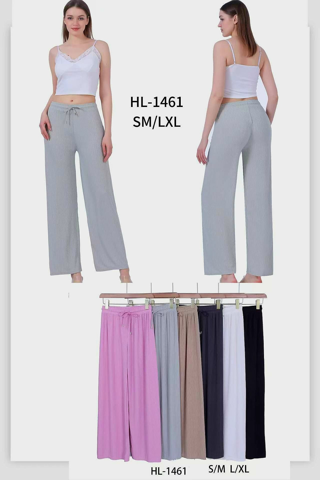 Plain Plisse Wide Leg Elasticated Trousers (12P.PACK) - jqwholesale.com