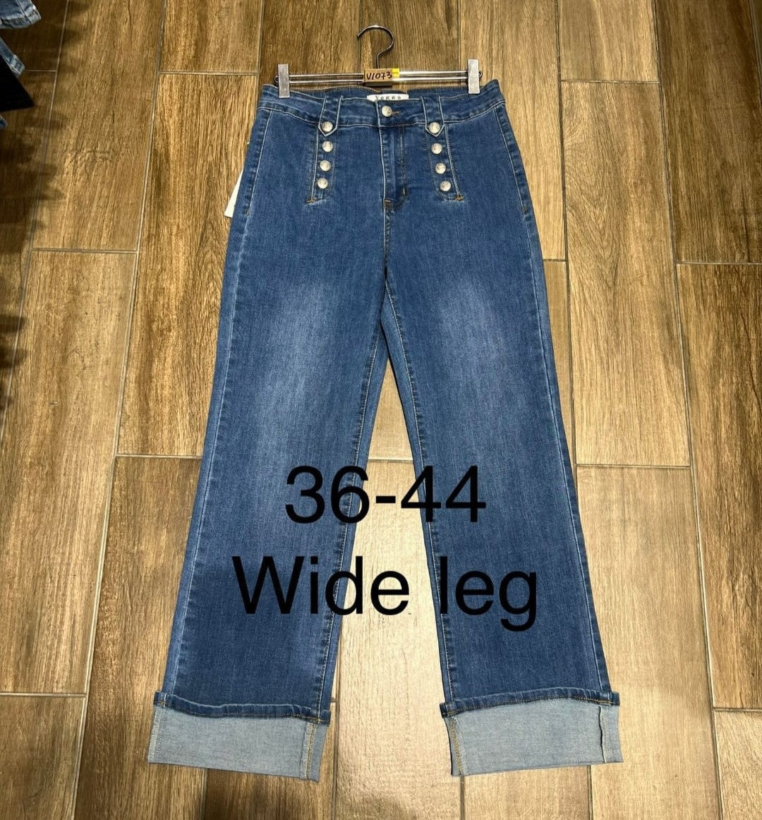 Denim Turn up Jeans with Silver Front Stud Buttons Detail (10P.PACK) - jqwholesale.com