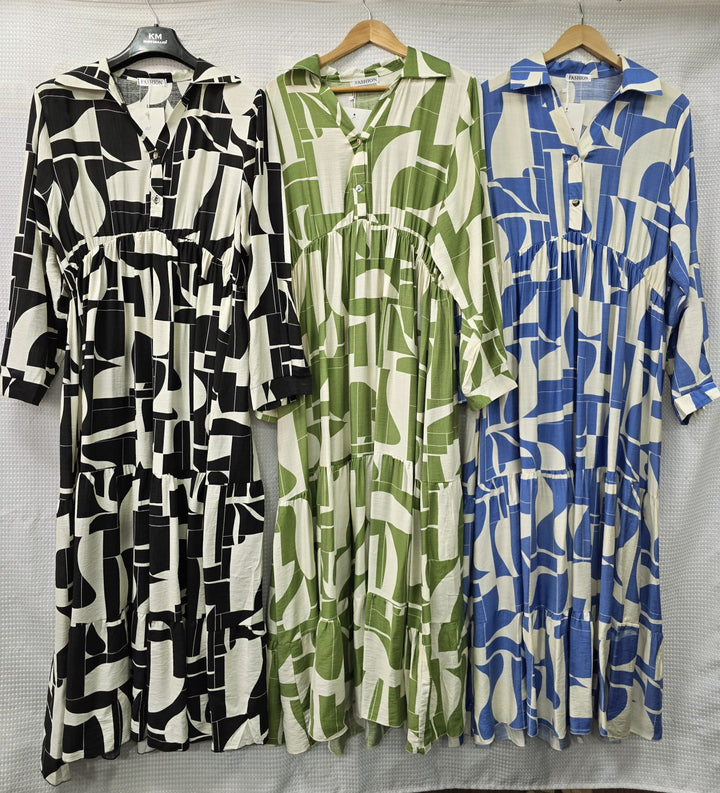 Riona Button Collar Neck Maxi Dress (2P.PACK) - jqwholesale.com