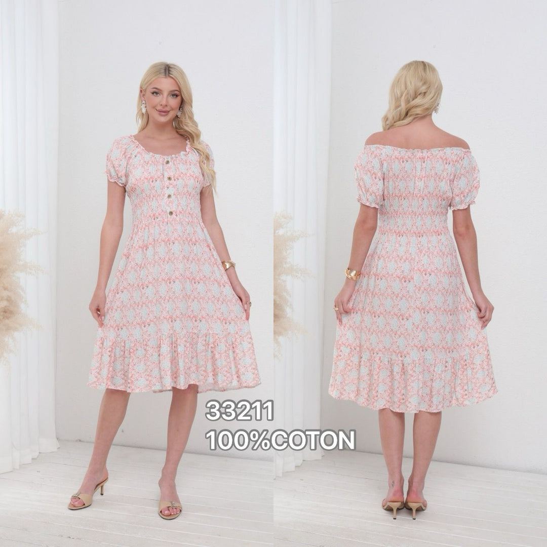 Ambi Pure Cotton Bardot Rouched Midi Dress (12P.PACK) - jqwholesale.com