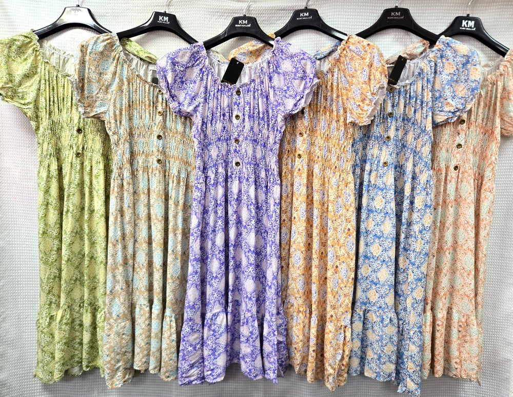 Ambi Pure Cotton Bardot Rouched Midi Dress (12P.PACK) - jqwholesale.com