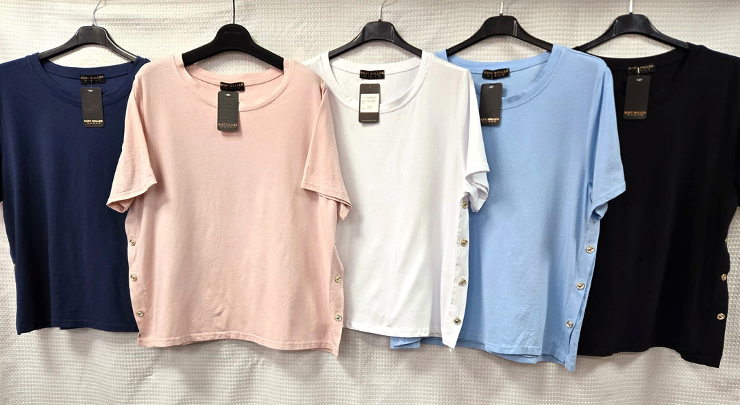 Side Gold Button Pure Cotton T-shirt Top (2P.PACK) - jqwholesale.com