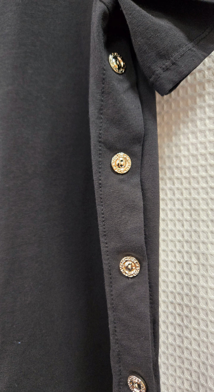 Side Gold Button Pure Cotton T-shirt Top (2P.PACK) - jqwholesale.com