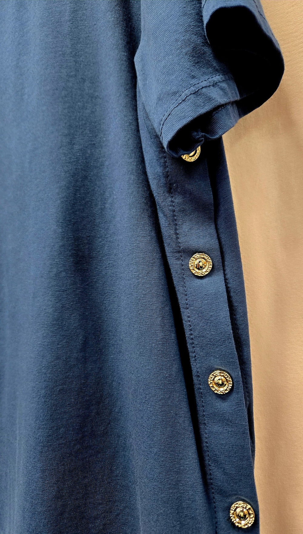 Side Gold Button Pure Cotton T-shirt Top (2P.PACK) - jqwholesale.com